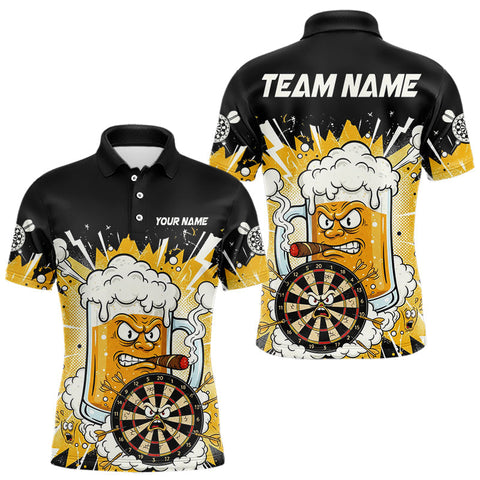 Maxcorners Beer Mascot Smoking Dartboard Custom Men Darts Polo Shirt Funny Funny Dart Jerseys MT1511