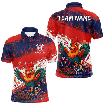 Maxcorners Red, White And Blue Funny Rooster Mens Darts Shirt Personalized Grunge Team Darts Jersey LM1705