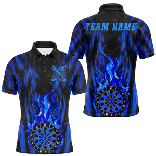 Maxcorners Grunge Black And Blue Flaming Dartboard Mens Darts Shirt Personalized Team Darts Jersey LM1705