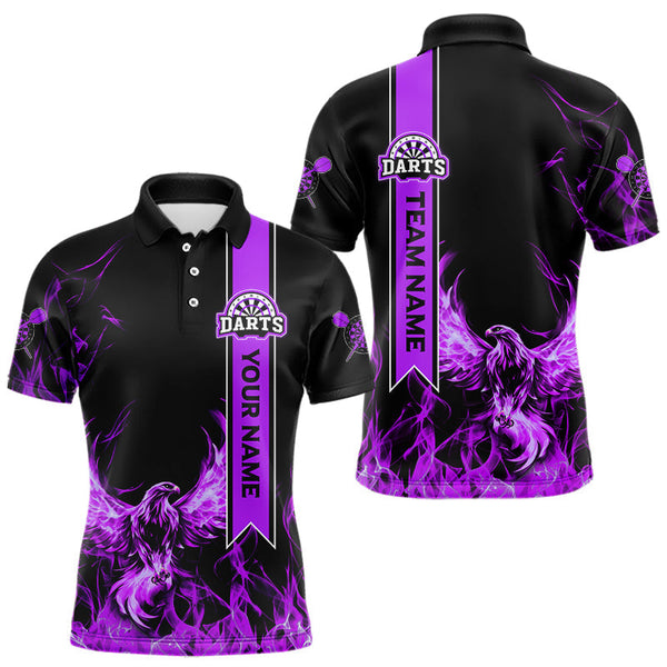 Maxcorners Custom Flames Eagle & Ribbon Dart Shirts For Men, Purple Dart Team Jerseys Personalized MT1408