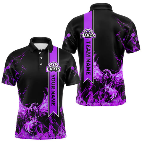 Maxcorners Custom Flames Eagle & Ribbon Dart Shirts For Men, Purple Dart Team Jerseys Personalized MT1408