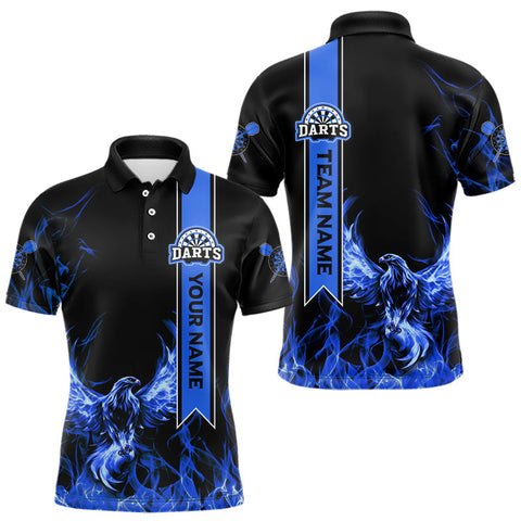 Maxcorners Custom Flames Eagle & Ribbon Dart Shirts For Men, Blue Dart Team Jerseys Personalized MT1408