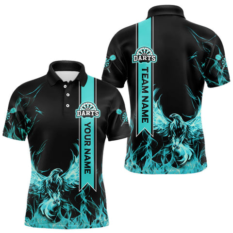 Maxcorners Custom Flames Eagle & Ribbon Dart Shirts For Men, Turquoise Dart Team Jerseys Personalized MT1408