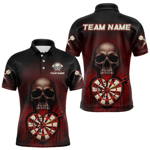 Maxcorners Black And Red Skull Camo Heart Dartboard Darts Polo Shirt For Men Grunge Dart Jerseys MT1511