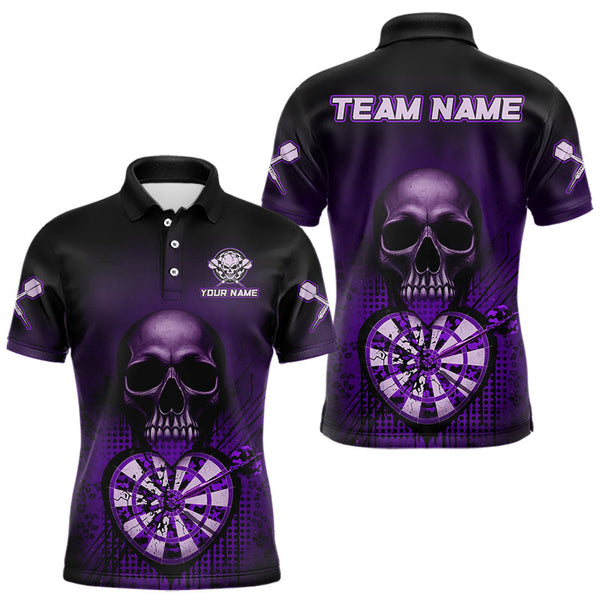 Maxcorners Black And Purple Skull Camo Heart Dartboard Darts Polo Shirt For Men Grunge Dart Jerseys MT1511