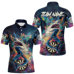 Maxcorners Personalized Multi-Color Splatter Funny Shark Men Darts Polo League Shirts Dart Jerseys TU1512
