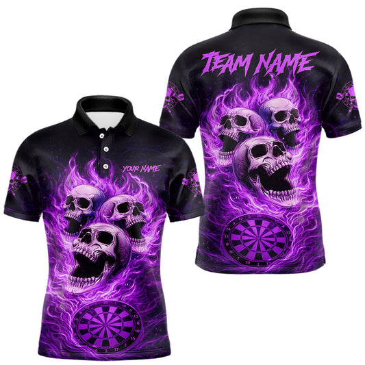 Maxcorners Purple Skulls Fire Flame Dartboard Darts Polo Shirt For Men Personalized Dart Team Jerseys LM1104