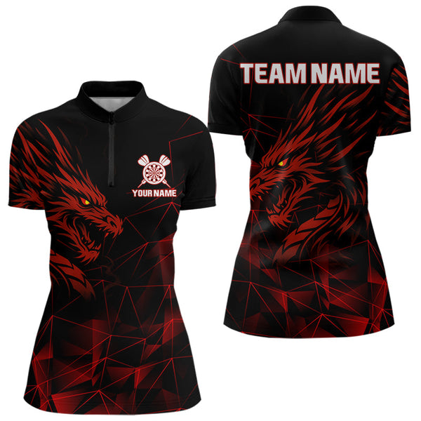 Maxcorners Men’s Custom Darts Shirt With Maroon Dragons And Black Geometric Pattern