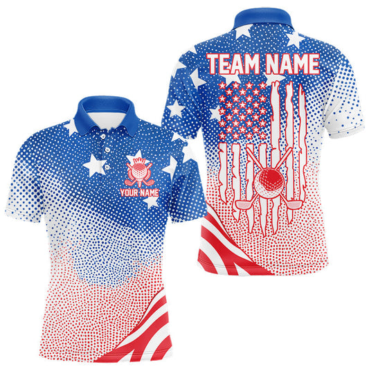 Maxcorners Red, Blue And White American Flag Golf Polo Shirts For Men Custom Patriot Golf Team Tournament LM1705