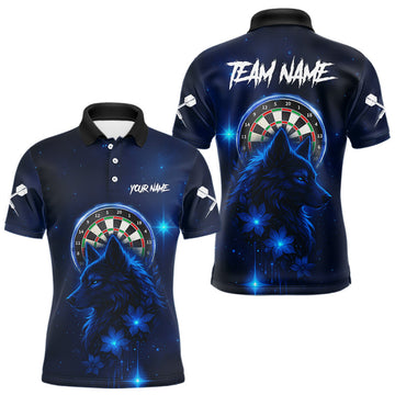 Maxcorners Blue Dark Lightning Wolf Dartboard Men's Darts Shirt - Custom Team Jersey