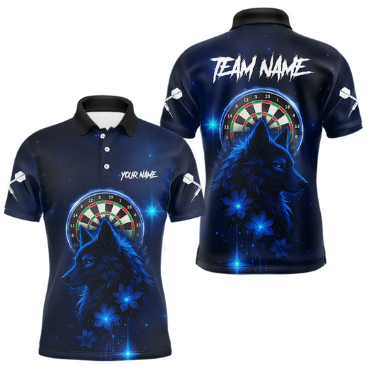 Maxcorners Blue Dark Lightning Wolf Dartboard Men's Darts Shirt - Custom Team Jersey