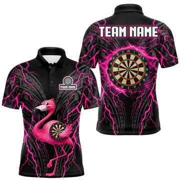 Maxcorners Funny Flamingo Tribal Darts Team Jersey Custom Pink Thunder Lightning Darts Polo 1/4-Zip Shirt For Men