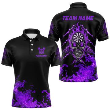 Maxcorners Custom Purple Flames Skull Dart Arrow Dart Men Polo Jerseys Flame Dart Team Shirt MT1810