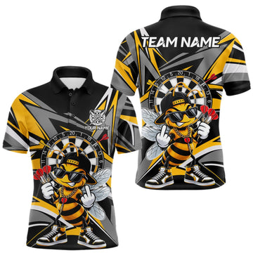 Maxcorners Custom Yellow & Grey Funny Bee Darts Quarter-Zip Shirt For Men Darts Tournament Jersey LM1910