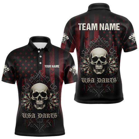 Maxcorners Custom Red Gothic Skulls Dartboard Patriotic Men Darts Polo Shirt US Flag Darts Jersey TU1711