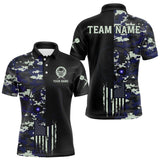 Maxcorners Black And Blue US Flag Digital Camo Skull Custom Men Darts Polo Shirt Dart Gifts TU1711