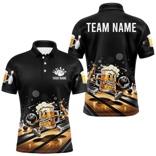 Maxcorners Personalized Beer Runner Funny Bowling Team Shirts For Men Bowling Polo & 1/4-Zip Jersey LM2602