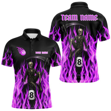 Maxcorners Funny Grim Reaper Billiard Pool Team Jersey Custom Fire Flame Billiard Shirt For Men | Purple