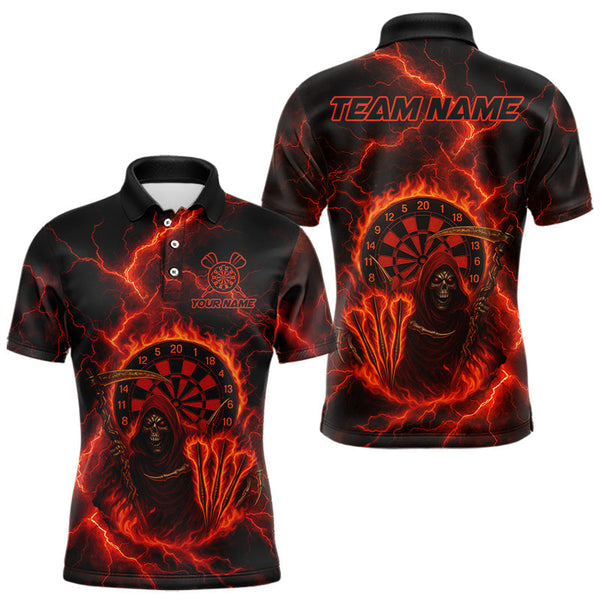 Maxcorners Custom Red Flames Grim Reaper Lightning Dart Men Polo Jerseys Outfits Dart Gifts LM2110