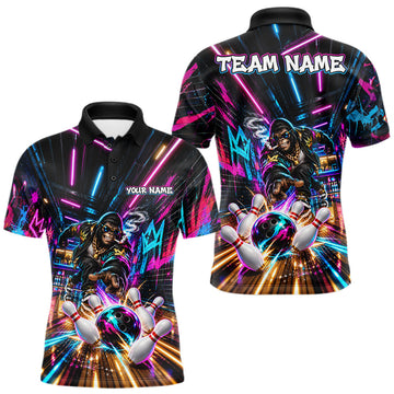 Maxcorners Custom Hiphop Gorilla Bowling Team Shirt For Men Funny Street Graffiti Bowling Tournament Jersey