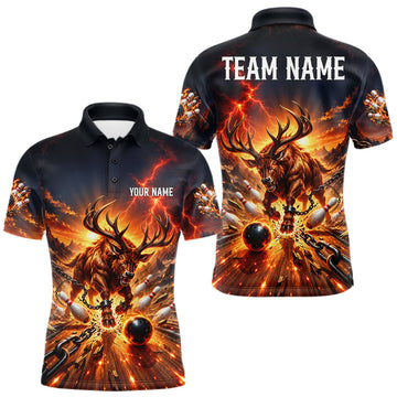 Maxcorners Angry Deer Bowling Polo 1/4-Zip Shirt For Men Personalized Bowling Jersey Deer Bowling Team Shirts