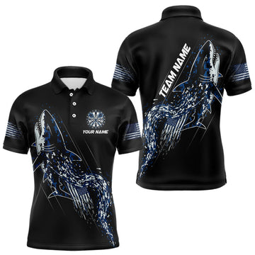 Maxcorners Custom Black And Blue US Flag Digital Camo Shark Darts Polo Shirt For Men Dart Gifts