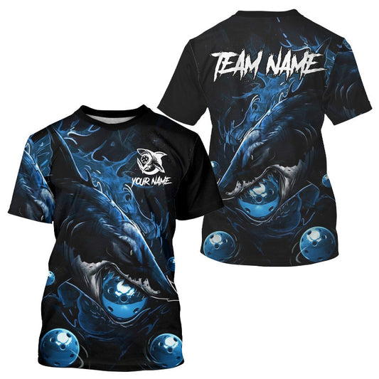Maxcorners Custom Blue Grunge Shark Pickleball 3D Ball Jerseys Men Funny Pickleball League Shirts