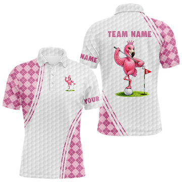 Maxcorners Funny Mens Golf Polo Shirt Custom Crown Flamingo Pink Argyle Pattern Golf Clothing Shirts LM1903