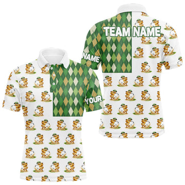 Maxcorners Funny Duck Polo Shirt Mens Golf Polo Shirts Custom Green Argyle Pattern Duck Golf Shirts LM1903