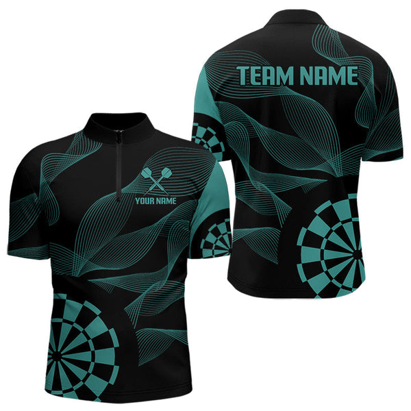 Maxcorners Turquoise Dartboard Waving Lines Darts Shirt For Men - Custom Name & Team Jersey LM3006