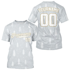 Maxcorners Custom Grey Snowflake Baseball Christmas T-Shirt For Men Outfits Xmas Baseball Shirts LM1809