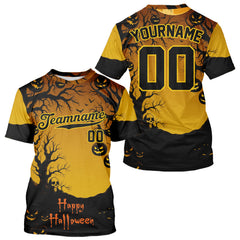 Maxcorners Custom Yellow Creepy Baseball Halloween T-Shirt For Men Happy Halloween Baseball Shirts LM1809