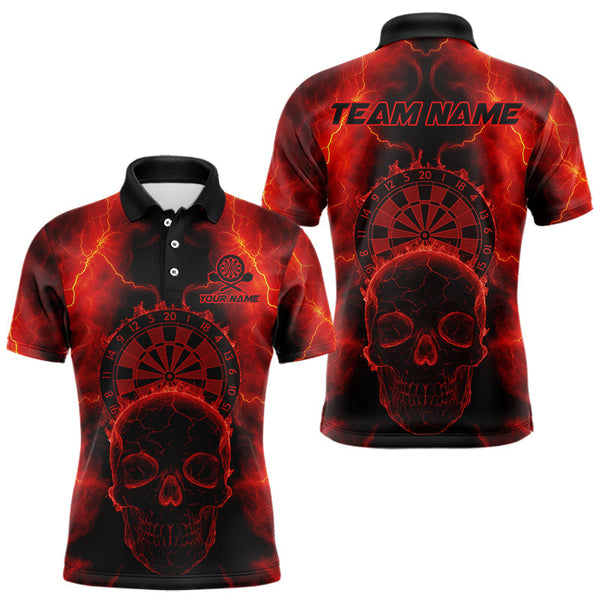 Maxcorners Custom Red Skull Lightning Dartboard Dart Polo Jerseys For Men Outfits Dart Shirts LM2110