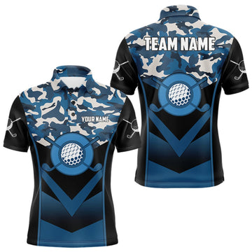 Maxcorners Black Blue Navy Camo Golf Polo Shirts For Men Custom Golf Outfit Men, Personalized Golf Team Gifts LM1910