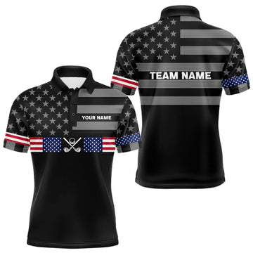 Maxcorners American Flag Black Men Golf Polo Shirt Custom Patriotic Mens Golf Top, Gifts For Golf Lovers LM1910