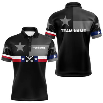 Maxcorners Texas Flag Black Men Golf Polo Shirt Custom Patriotic Mens Golf Top, Gifts For Golf Lovers LM1910