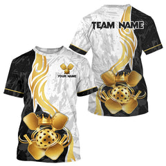 Maxcorners Black-White Gold Crown Pickleball Paddle & Ball Jerseys Custom Men Pickleball League Shirts
