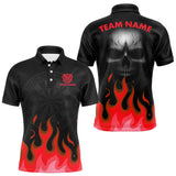 Maxcorners Maroon Flaming Dartboard Grey Skull Darts Shirt For Men - Custom Name & Team Jersey LM3006