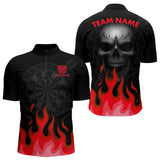 Maxcorners Maroon Flaming Dartboard Grey Skull Darts Shirt For Men - Custom Name & Team Jersey LM3006