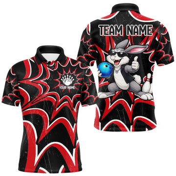 Maxcorners Funny Rabbit Bowling Jersey For Men Personalized Black & Red Team Shirts Bowling League