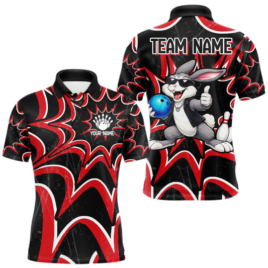 Maxcorners Funny Rabbit Bowling Jersey For Men Personalized Black & Red Team Shirts Bowling League