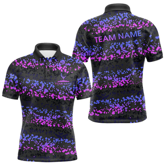 Maxcorners Personalized Purple Pink Pixel Men's Golf Polo Shirt Custom Name Camo Golf Apparel