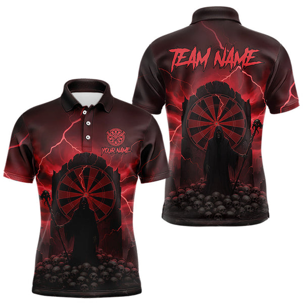 Maxcorners Custom Multi-Skull Lightning Red Dartboard Dart Men Polo Jerseys Grim Reaper Dart Shirt LM2110