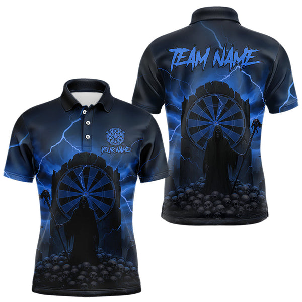 Maxcorners Custom Multi-Skull Lightning Blue Dartboard Dart Men Polo Jerseys Grim Reaper Dart Shirts LM2110