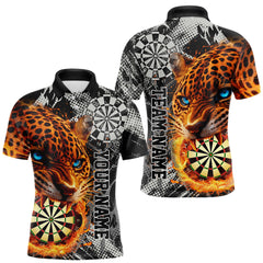Maxcorners Orange Leopard Flame Dartboard Custom Men Darts Polo League Shirts Grunge Dart Jerseys