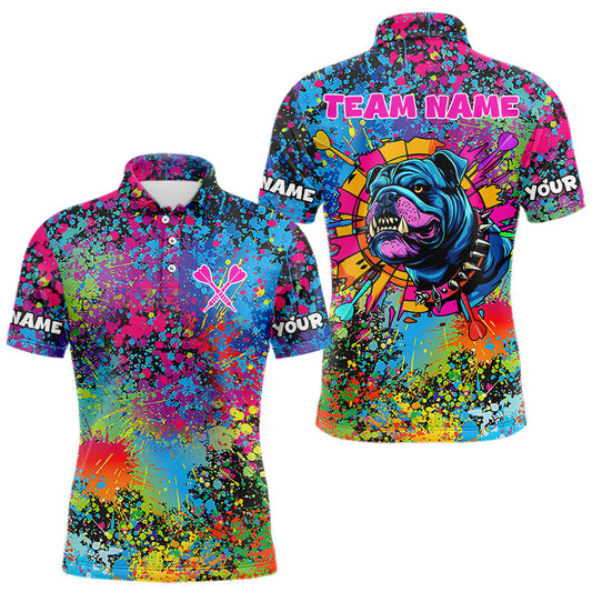 Maxcorners Custom Colorful Bulldog Funny Dart Shirts Polo & 1/4 Zip For Men, Dart Jerseys LM233