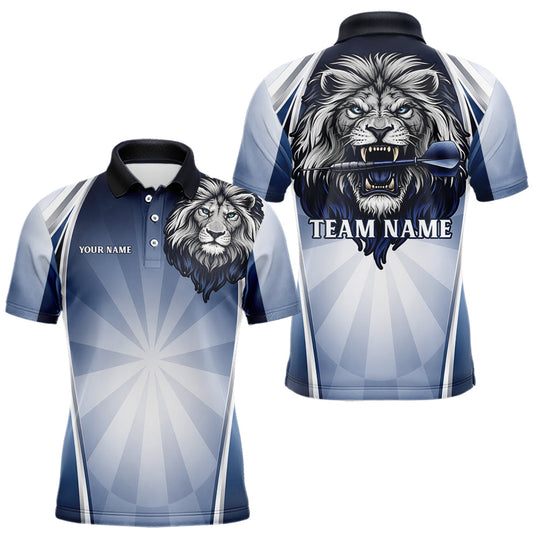 Maxcorners Personalized Blue And Silver Funny Lion Darts Shirt Lion Darts Polo & 1/4-Zip For Men Darts Gifts LM1903