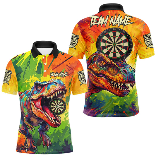 Maxcorners Colorful Dinosaur Funny Darts Shirt For Men Custom Splatter Paint Dart Outfits Jerseys LM1904