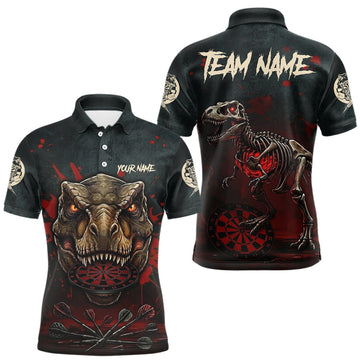 Maxcorners Red Splatter Grunge Dinosaur Darts Shirt For Men Custom Skeleton Horror Team Dart Jerseys LM2704