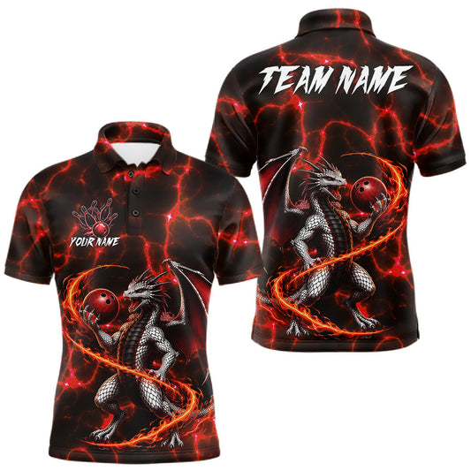 Maxcorners Thunder Lightning Dragon Bowling Shirt For Men Custom Fire Flame Bowling Team Outfits | Red